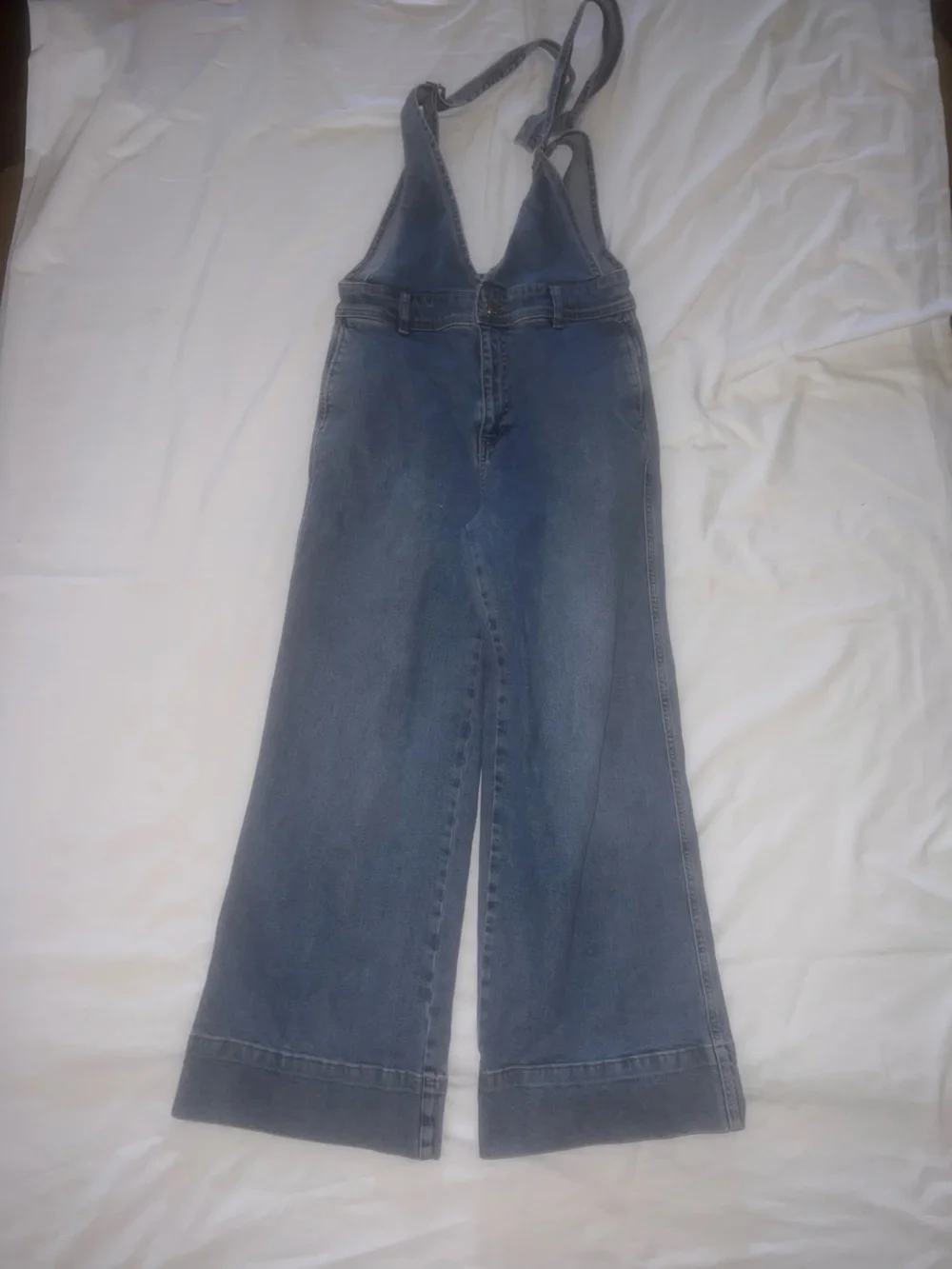Free People Light Blue Straight-Leg Denim Overalls